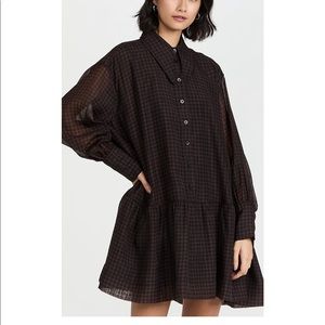 NEW WITH TAGS - Ganni Organza Mini Dress in French Roast (Size XS)